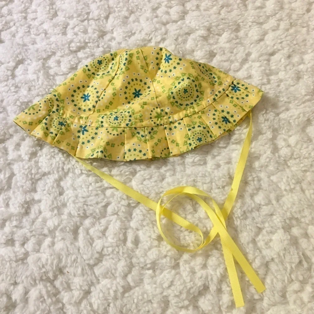 Yellow Floral Toddler Girls Bucket Hat Tie Beach